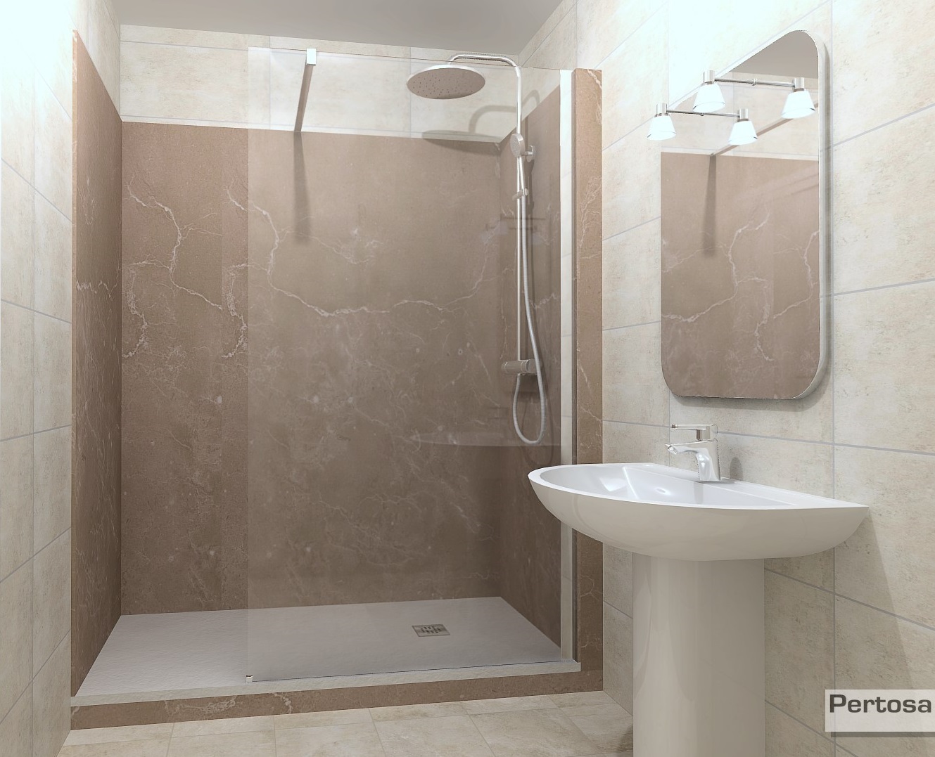 douche avec des panneaux dans une salle de bains
